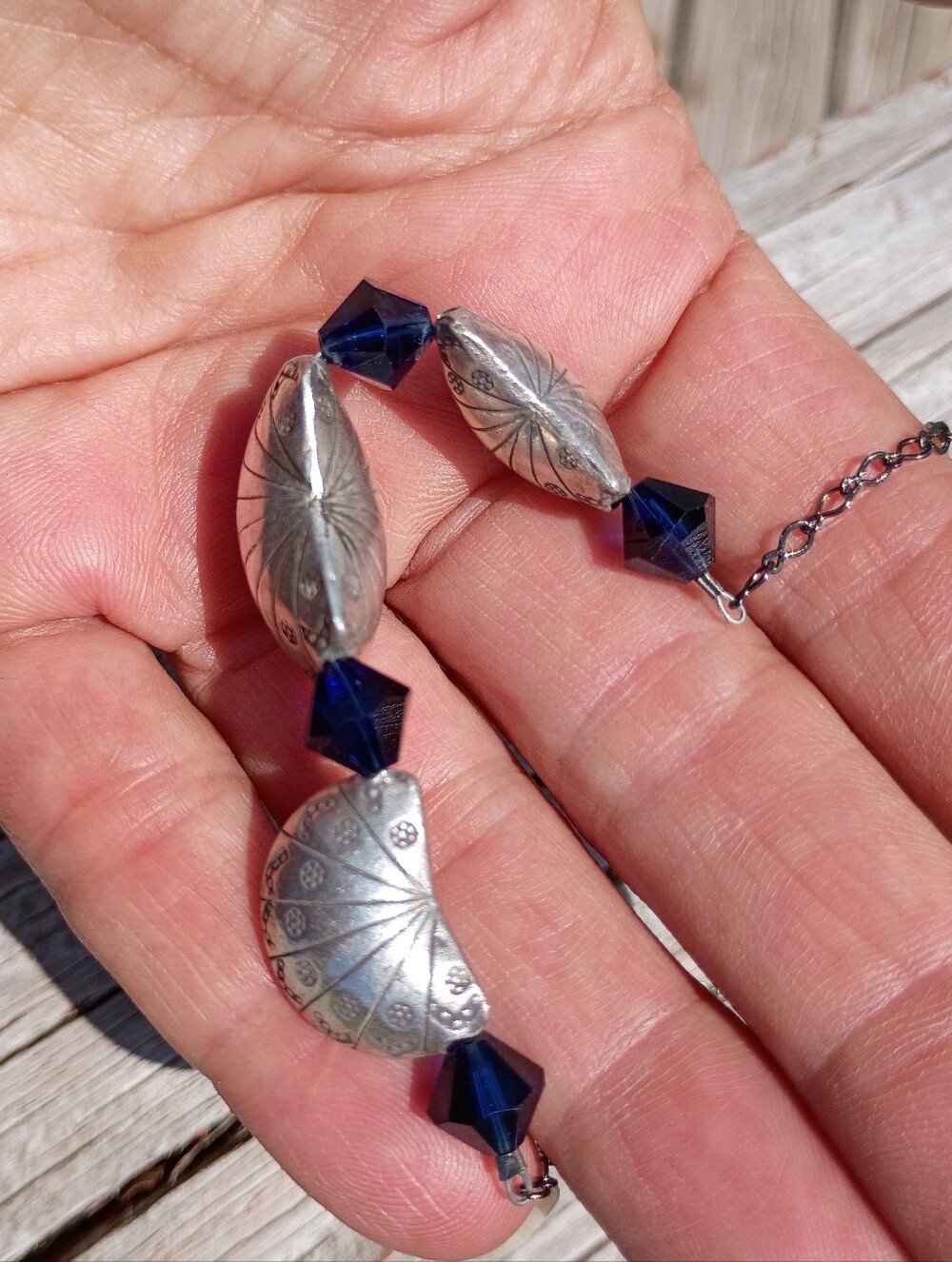 Western Silver & Crystal Beaded Necklace 22" Length Native Toggle Closure - Picture 3 of 10